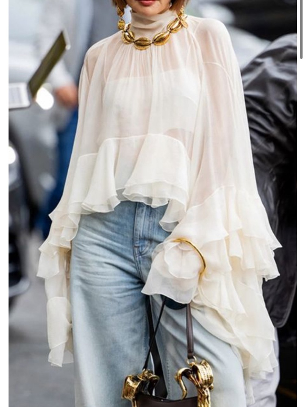 NWT Chicwish White Chiffon Ruffle Sleeve Top